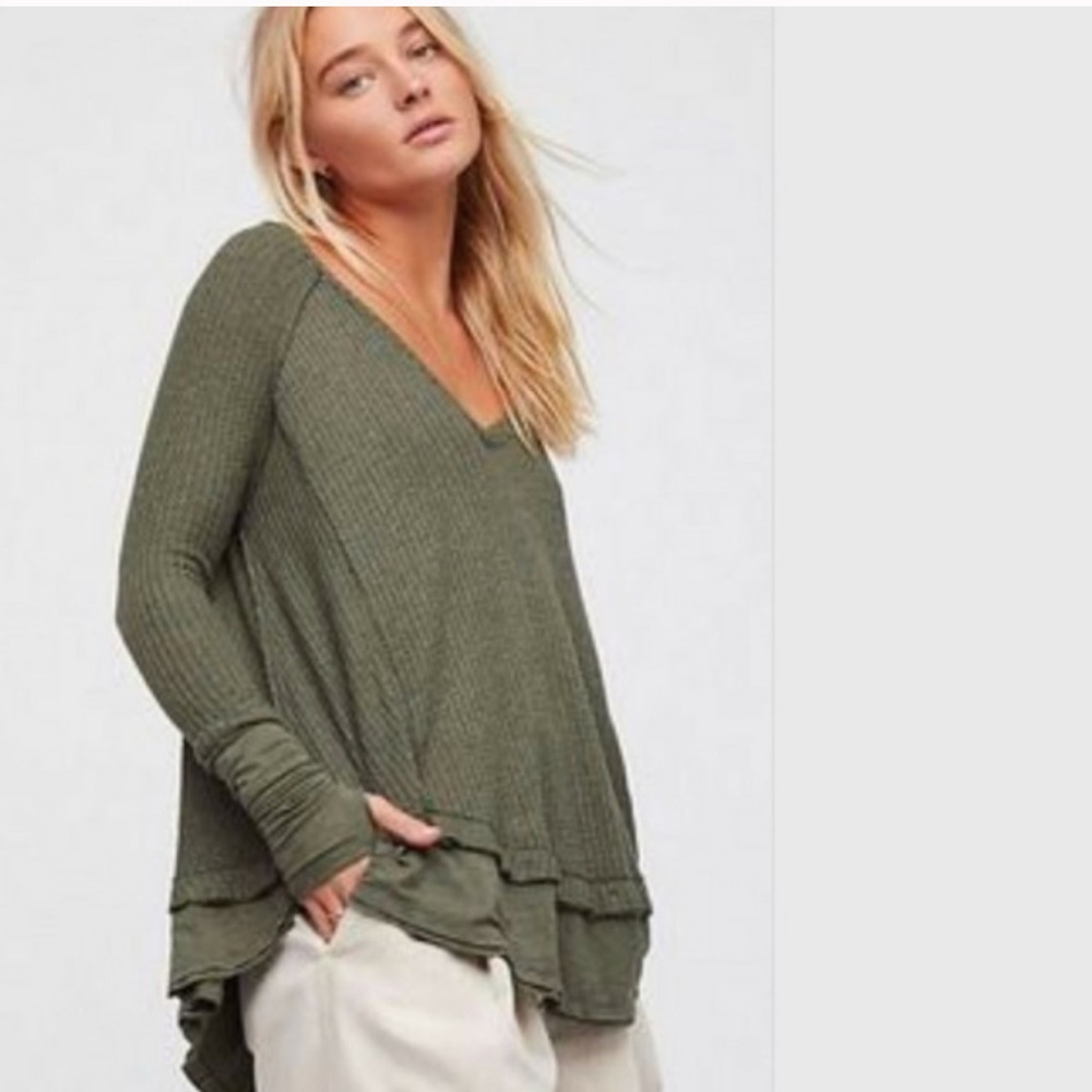 Free People Laguna Thermal Long Sleeve Olive Green Size S - Picture 2 of 8